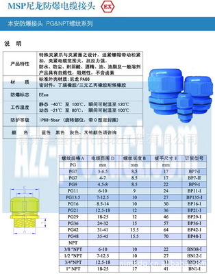【蓝色 本安防爆尼龙电缆接头】价格,厂家,图片,直通、接头,南京美盛电气仪表工程-